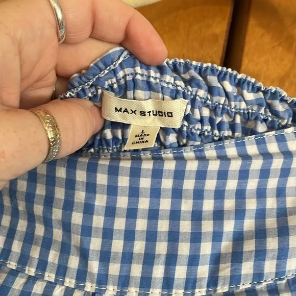 Max Studio Blue Gingham Midi Skirt - Picture 2 of 4